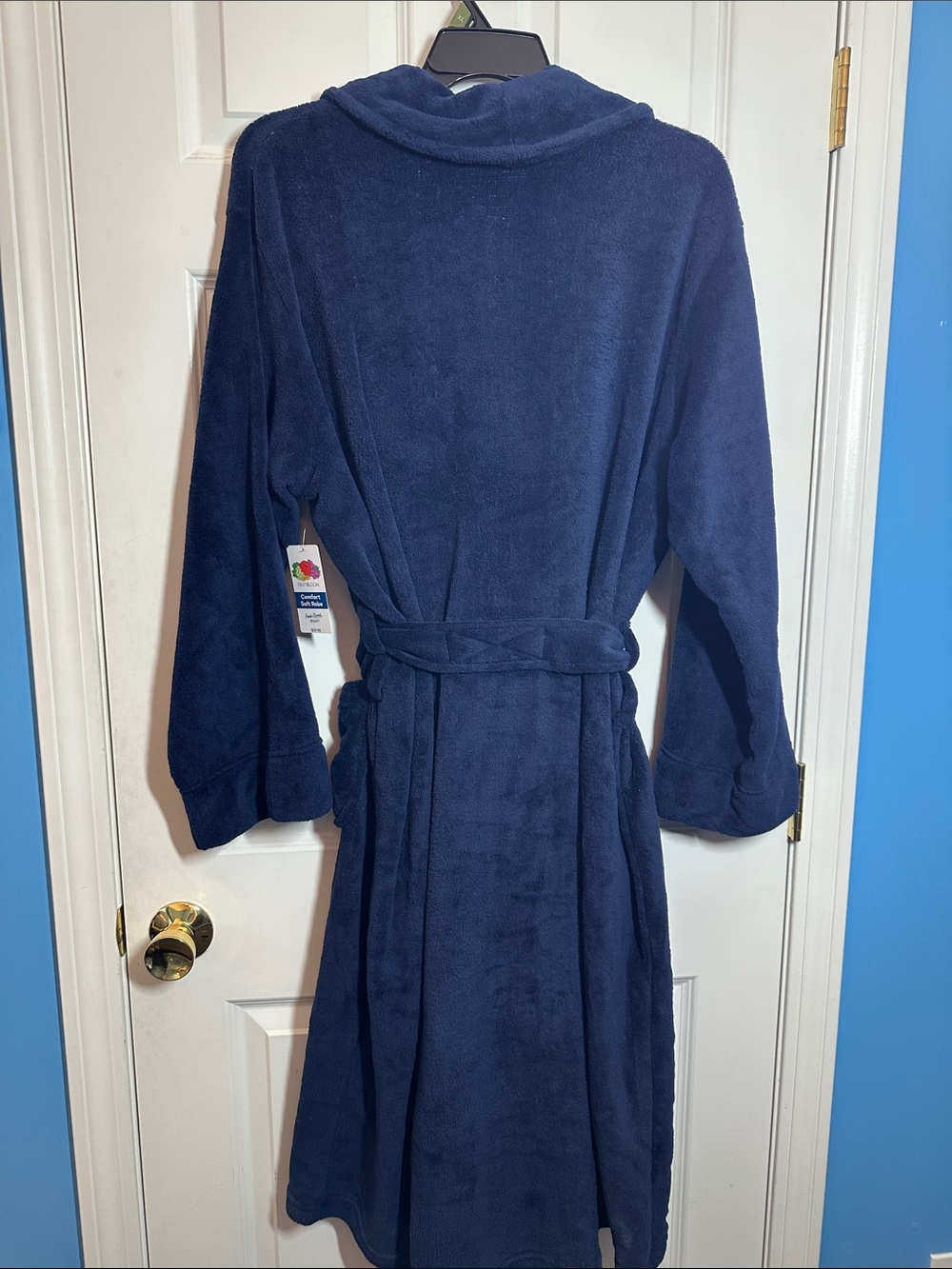 NWTS MENS Fruit of the Loom Navy Plush Bath Robe OS - Picture 9 of 9